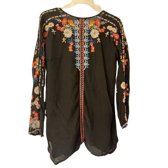 Johnny Was Women Emily Embroidered Cupra Rayon Tunic Tie Neck Top XS - Picture 2 of 13